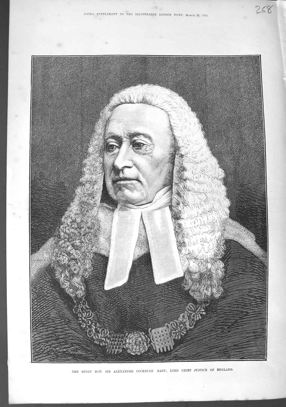 Old Antique Print 1875 Sir Alexander Cockburn Lord Chief Justice England 19th