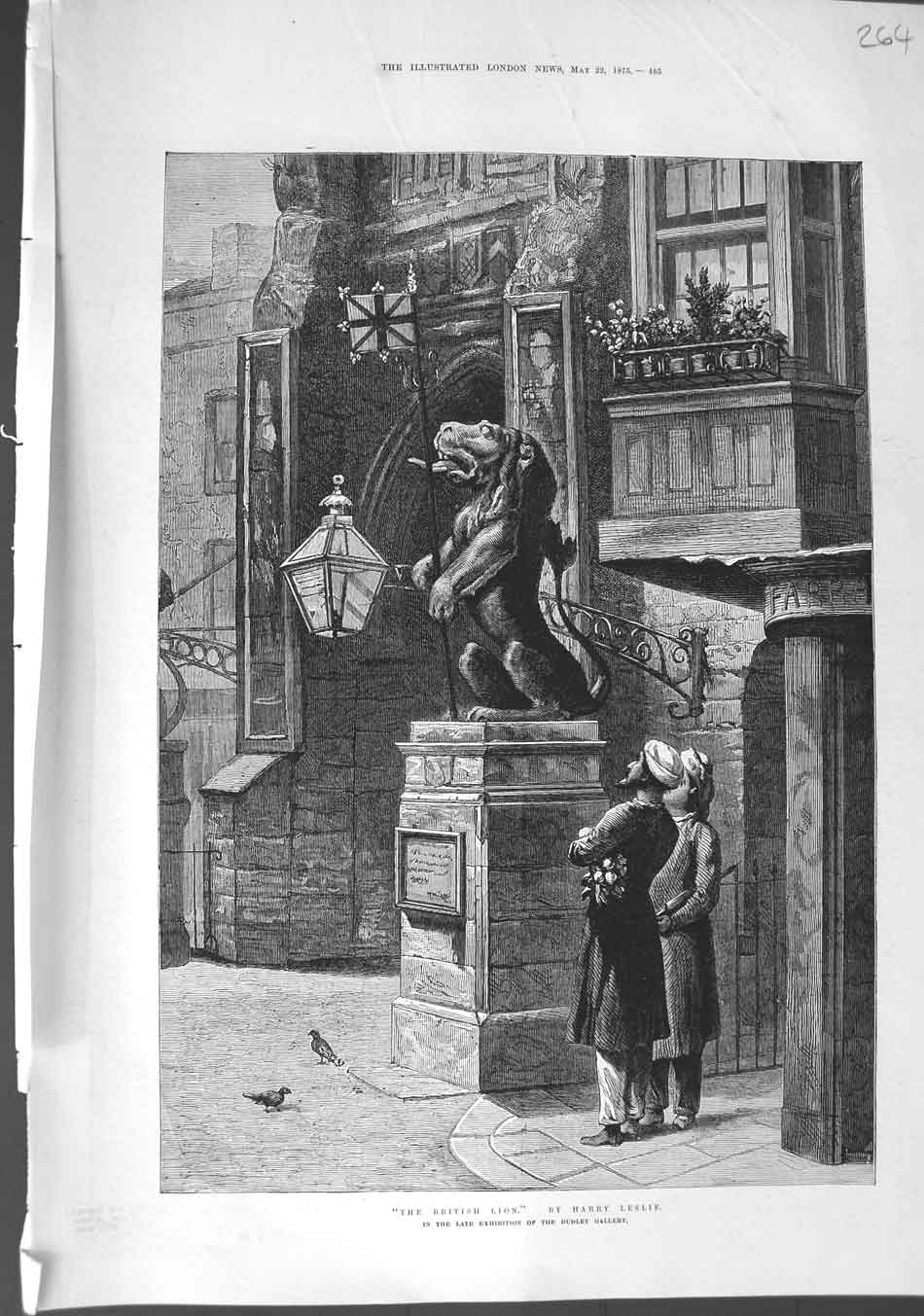 Old Antique Print 1875 Harry Leslie Fine Art British Lion Statue Dudley 19th