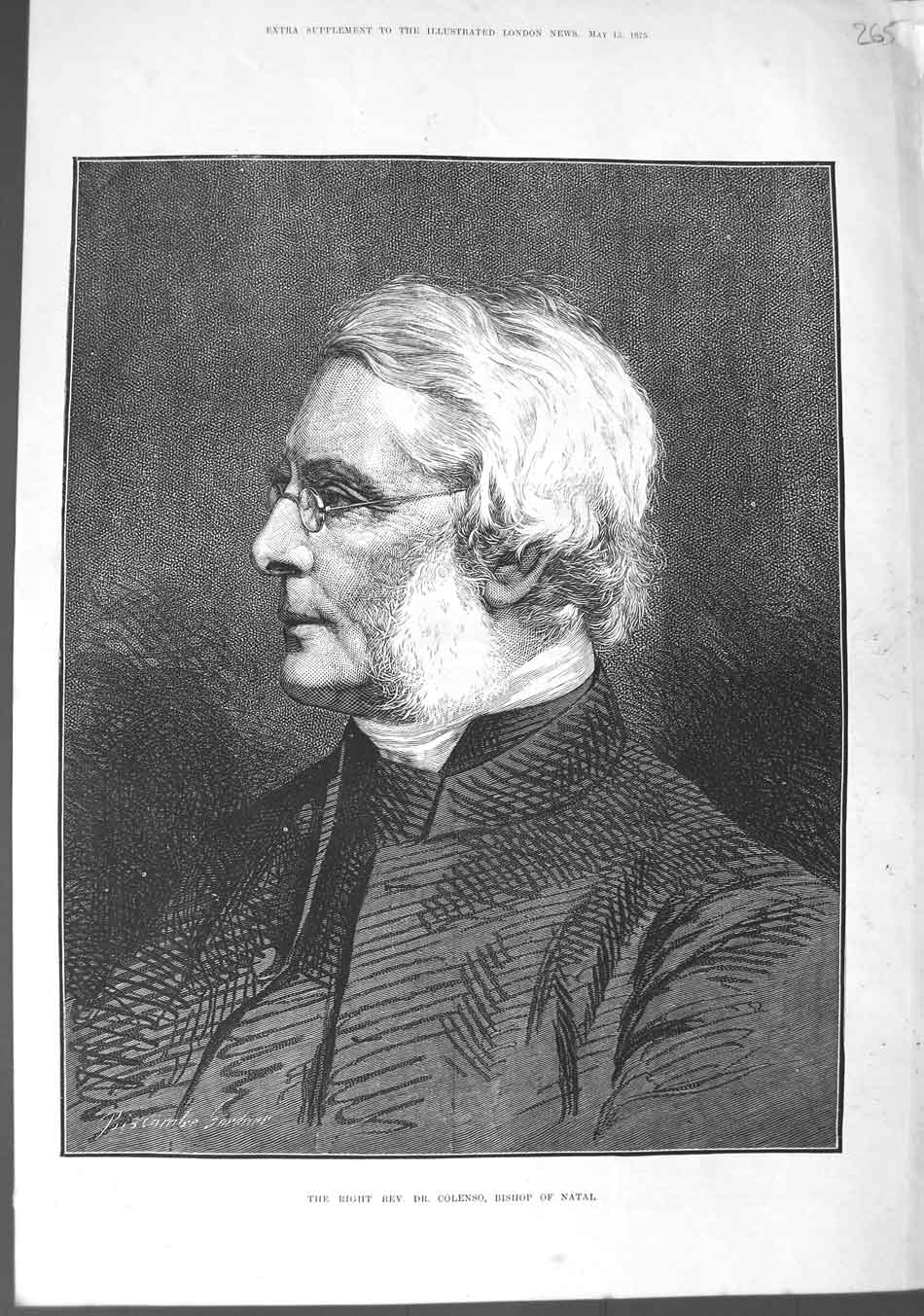 Original Old Antique Print 1875 Portrait Rev. Dr. Colenso Bishop Natal 19th