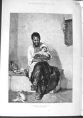 Original Old Antique Print 1875 Fine Art Gysi Man Father Little Baby Victorian