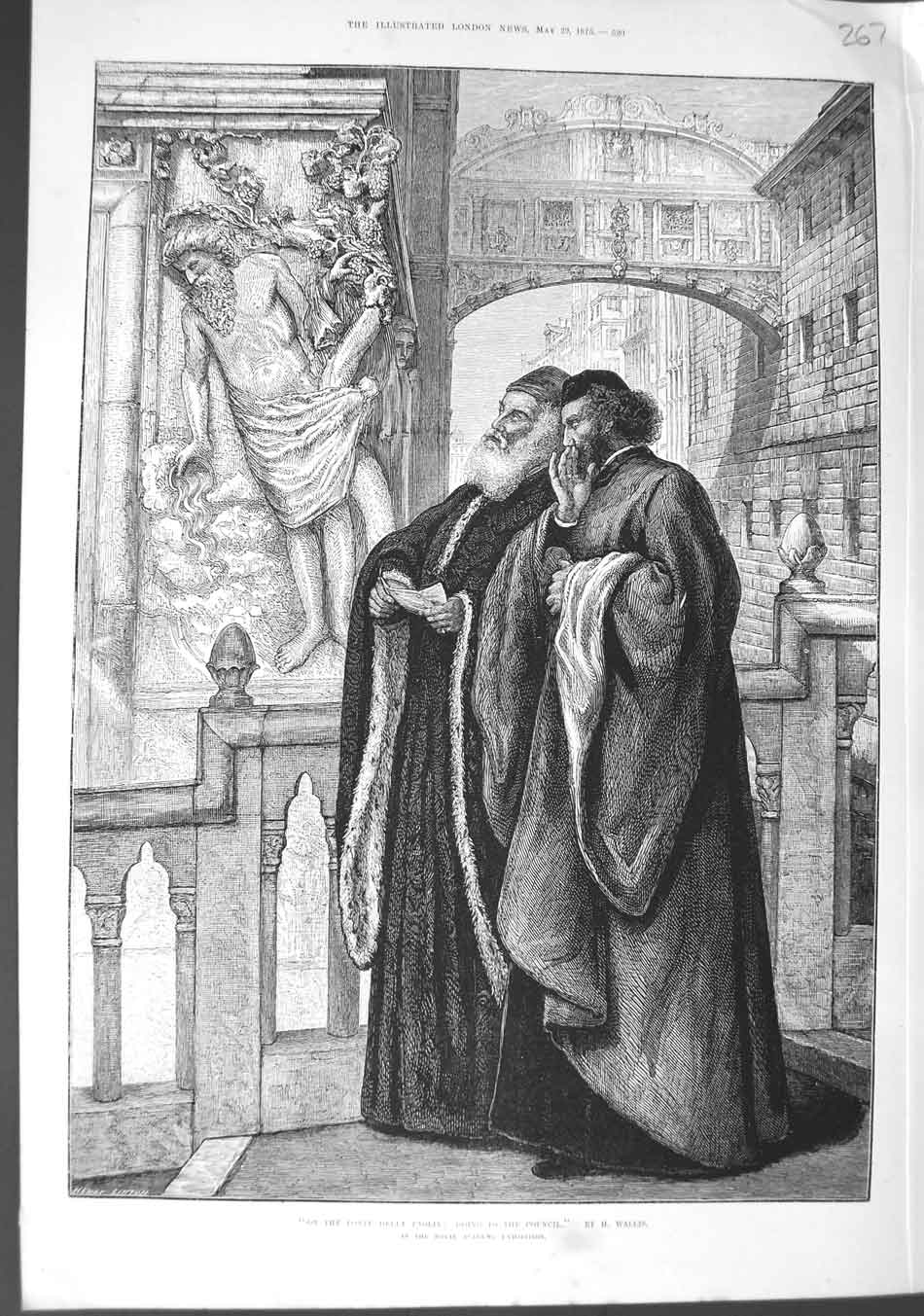 Original Old Antique Print 1875 Men On The Ponte Della Paglia Wallis Victorian