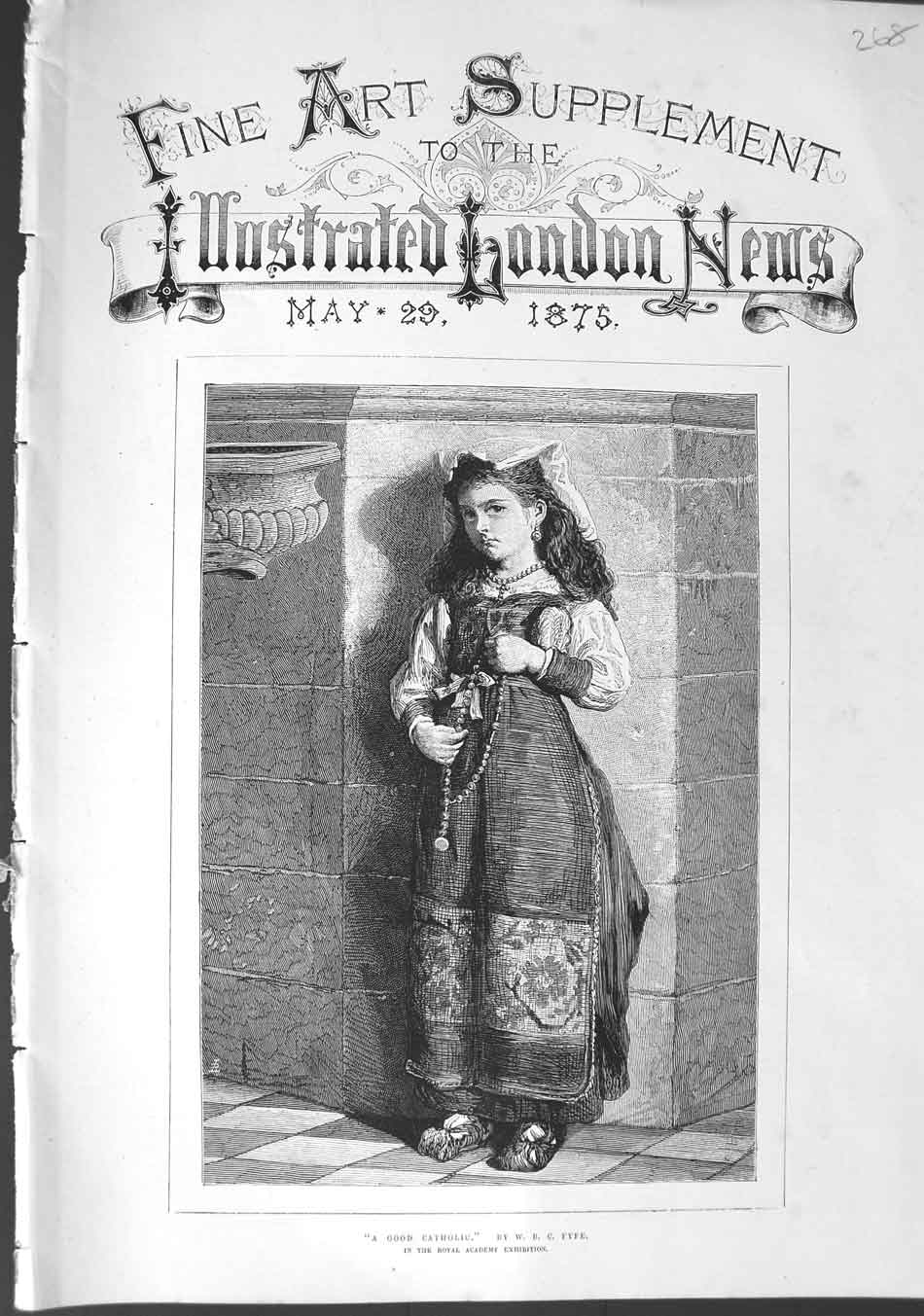 Original Old Antique Print 1875 Portrait Good Catholic Little Girl Victorian