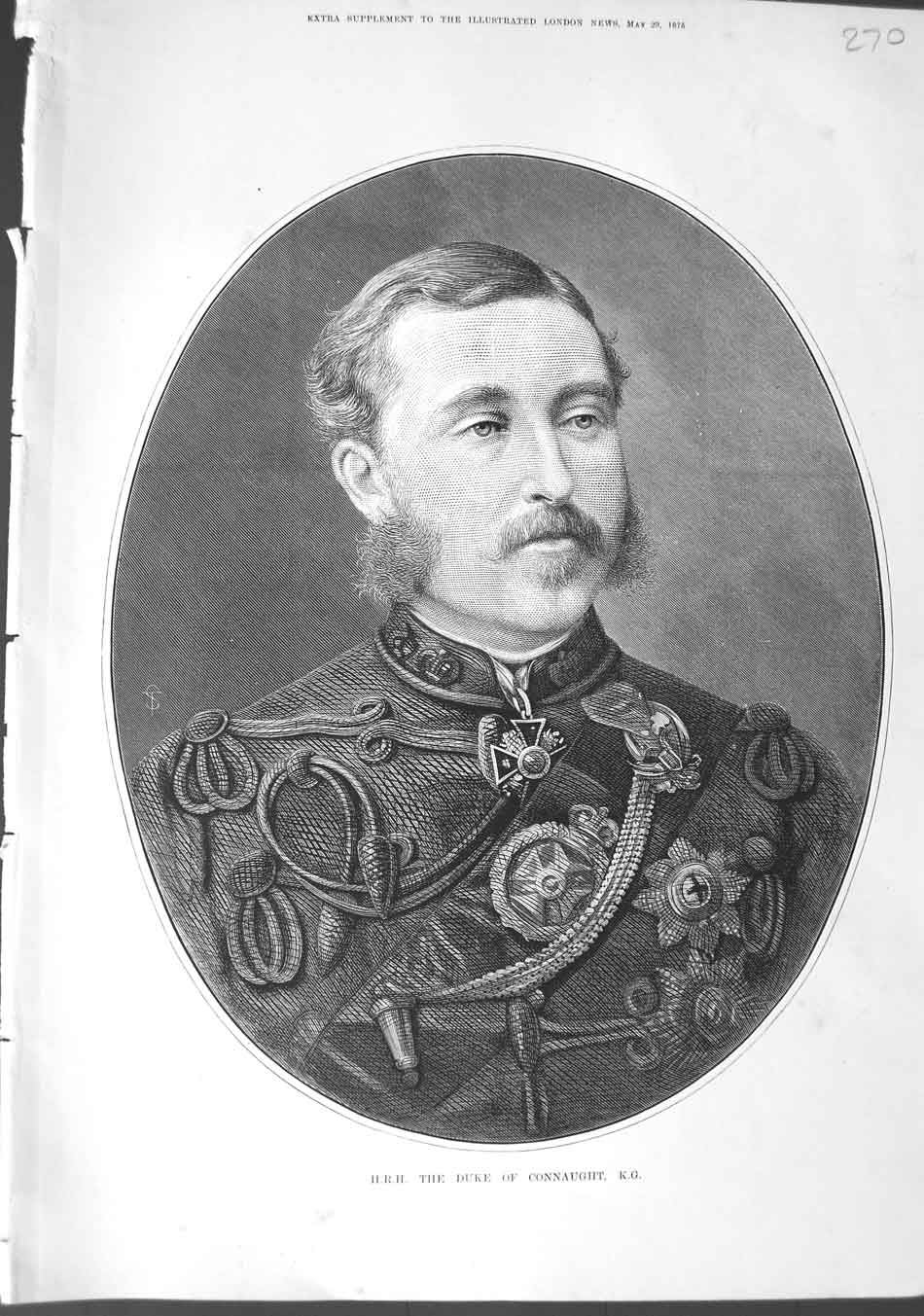 Original Old Antique Print 1875 Portrait H.R.H. Duke Connaught K.G Victorian