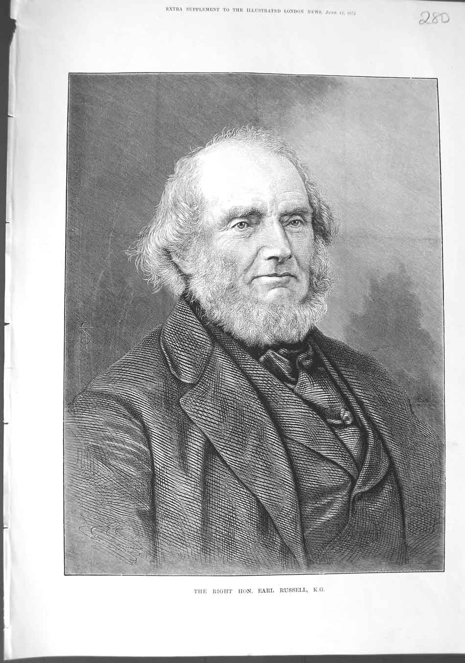 Original Old Antique Print 1875 Portrait The Right Hon. Earl Russell Victorian