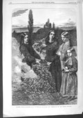 Original Old Antique Print 1856 Autumn Leaves Children Playing Millais Fine Art