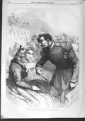 Original Old Antique Print 1856 Scene French Life Sier Romance Lady Music 19th