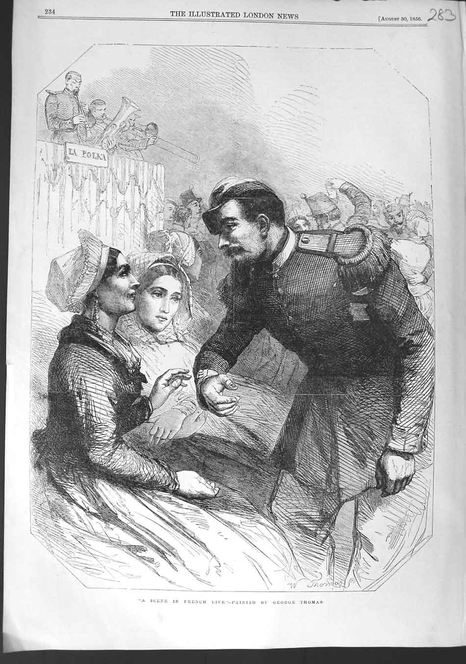 Original Old Antique Print 1856 Scene French Life Sier Romance Lady Music 19th