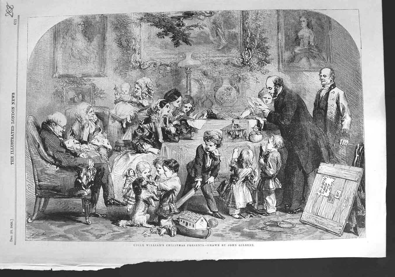 Antique Print *3133 1856 Uncle Williams Christmas Presents Children Gilbert