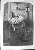 Original Old Antique Print 1864 Lucas Fine Art Man Sleeping Shed Lamp Victorian