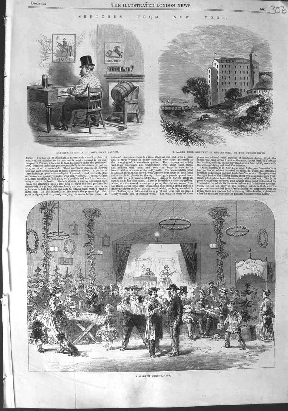 Original Old Antique Print 1864 New York America Garten Wirthschaft Guttenberg