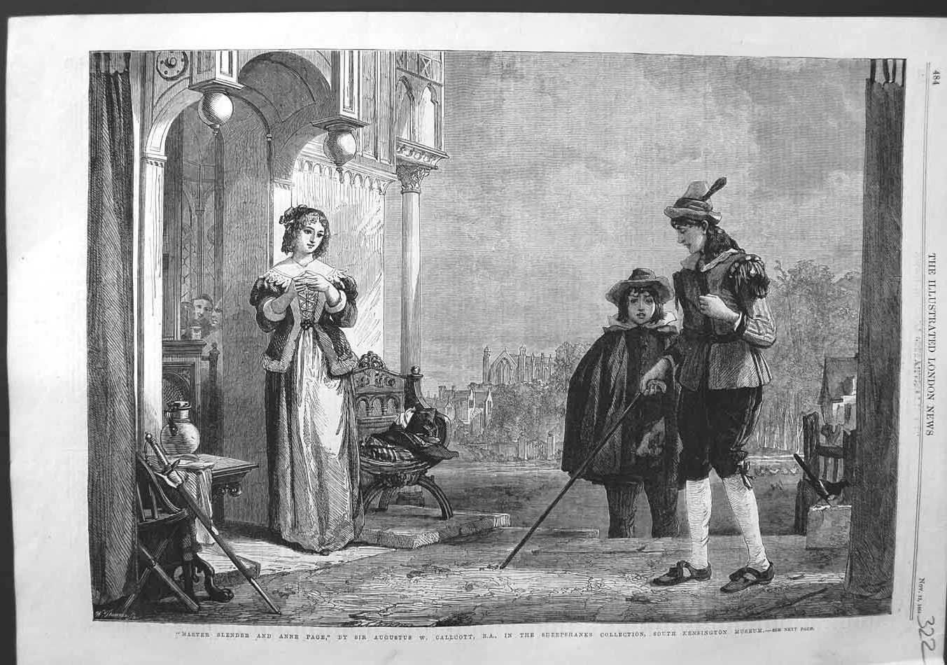 Original Old Antique Print 1864 Master Slender Anne Page Sheepshanks Kensington