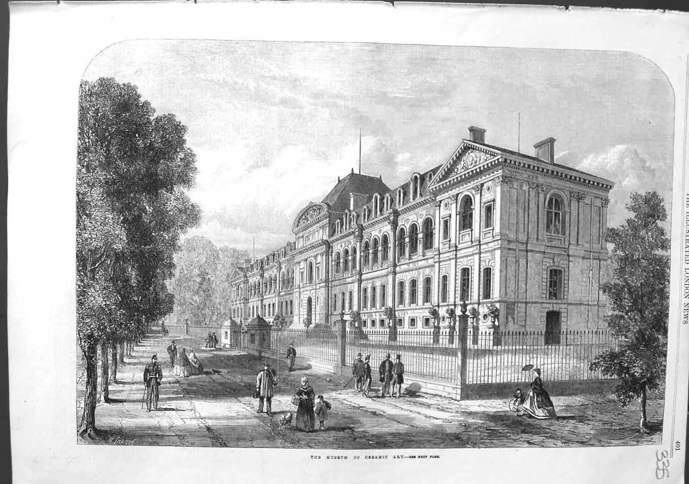 Original Old Antique Print 1864 Museum Ceramic Art Building Architecture 19th