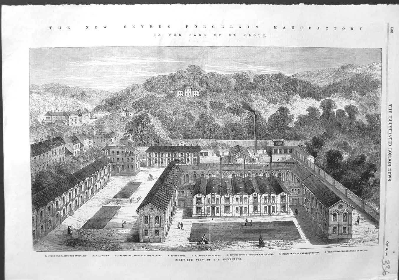 Original Old Antique Print 1864 View Workshop Sevres Porcelain Manufactory 19th