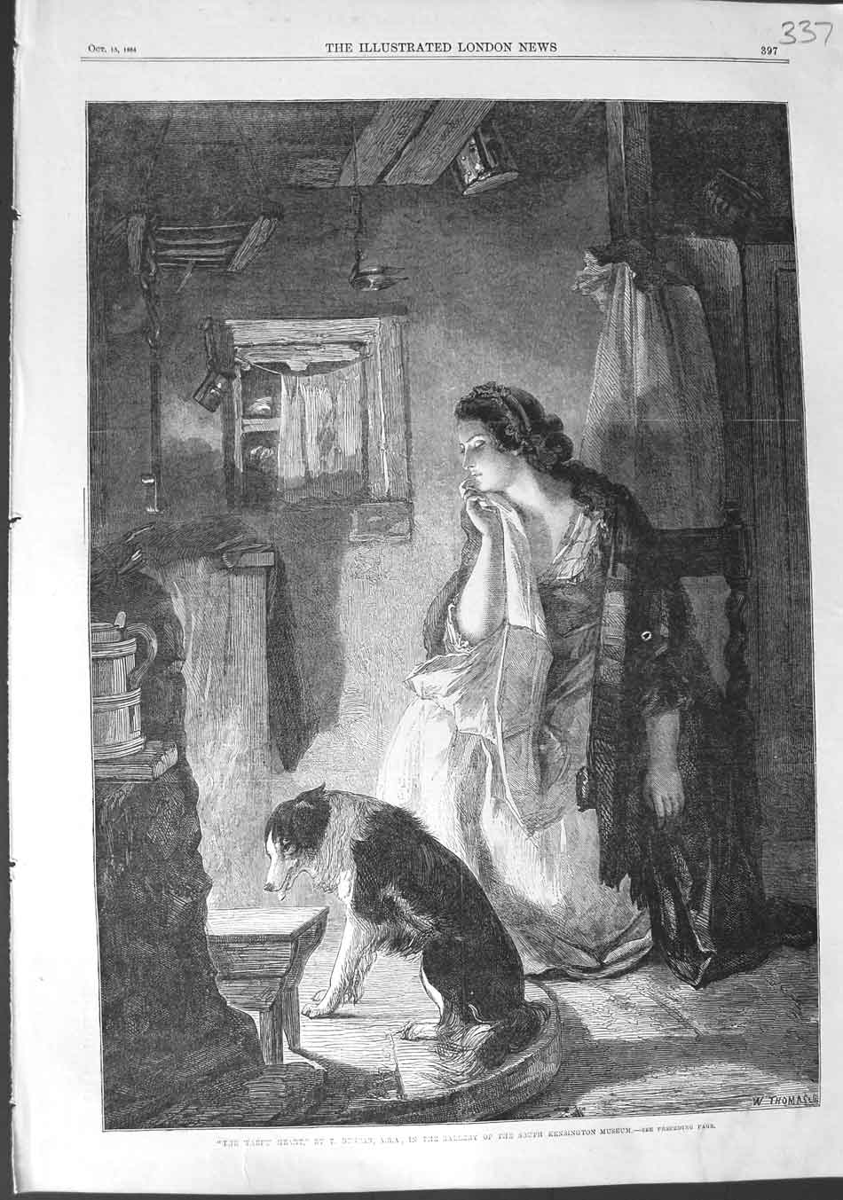 Original Old Antique Print 1864 Duncan Fine Art Beautiful Lady Dog Kensington