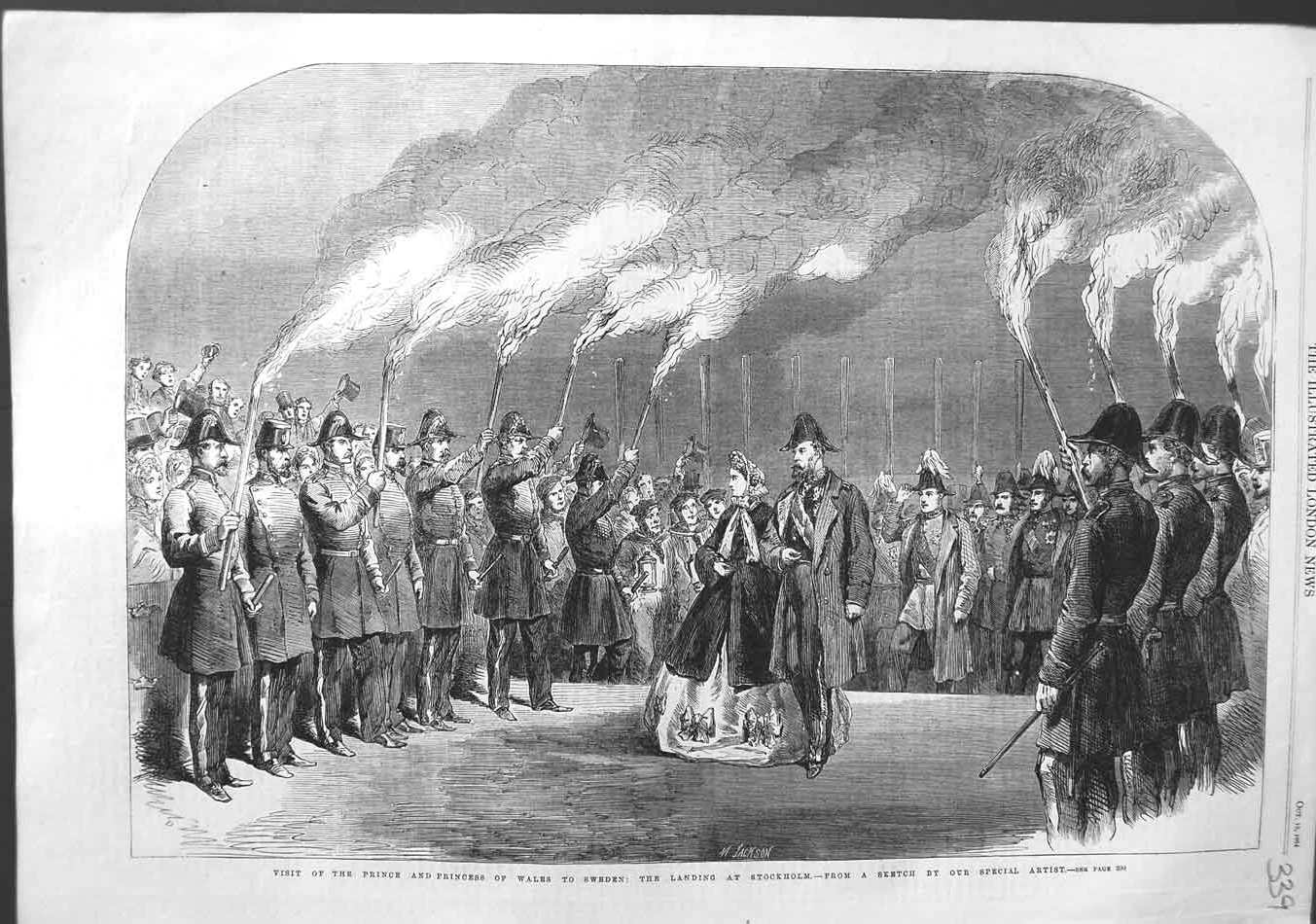 Original Old Antique Print 1864 Prince Princess Wales Sweden Stockholm Guards