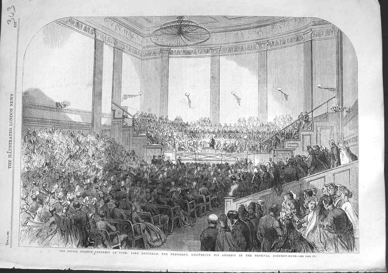 Original Old Antique Print 1864 Social Science Congress York Lord Brougham 19th