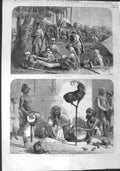 Original Old Antique Print 1864 India Milkwomen Camp Performing Goat Monkey