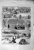 Original Old Antique Print 1883 Oxford Cambridge University Boat Race Thames
