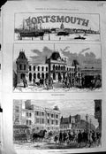 Old Antique Print *3152 1882 Portsmouth Railway Station Government House