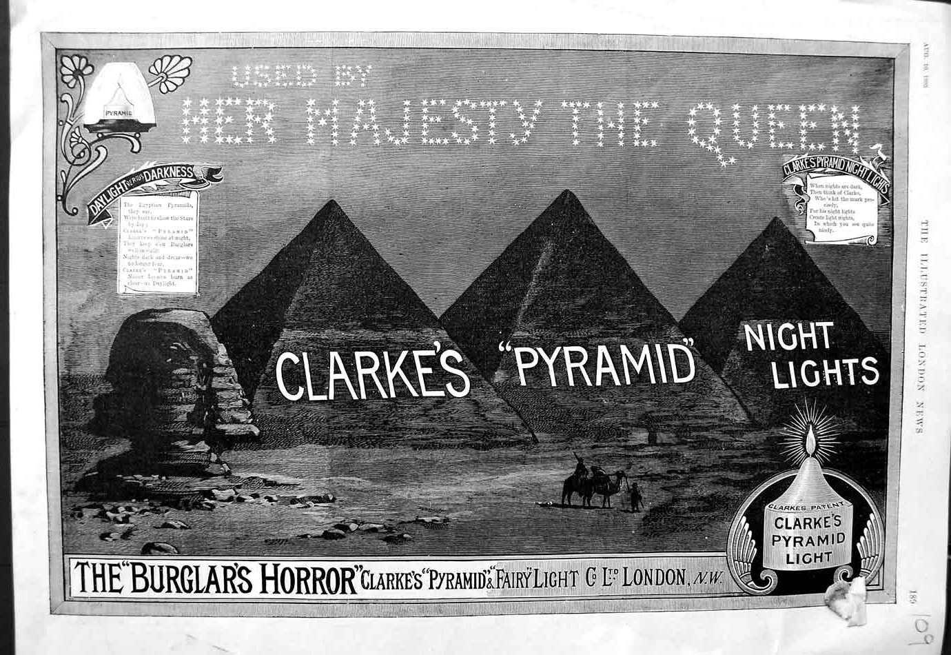 Original Old Antique Print 1895 Advertisement Clarke'S Pyramid Night Lights