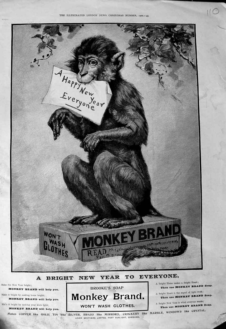 Original Old Antique Print 1900 Advertisement Monkey Brand Soap Lever Brothers