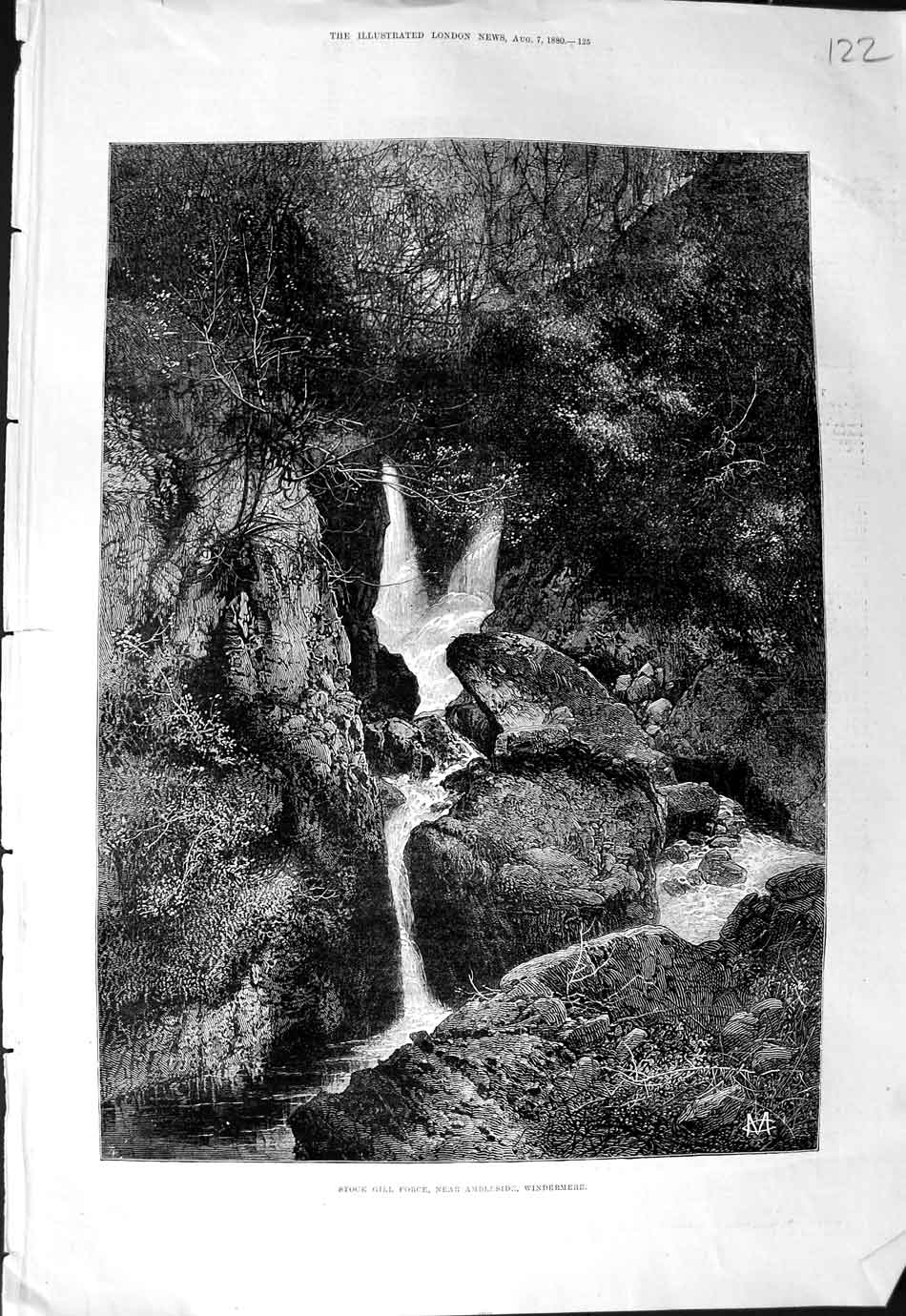 Original Old Antique Print 1880 Stock Gill Force Ambleside Windermere Fine Art