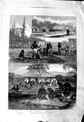Original Old Antique Print 1873 Isle Pines Caledonia Convicts Houses Governor
