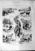 Original Old Antique Print 1876 Deer Hunting Sheepdog Huntswomen 19th