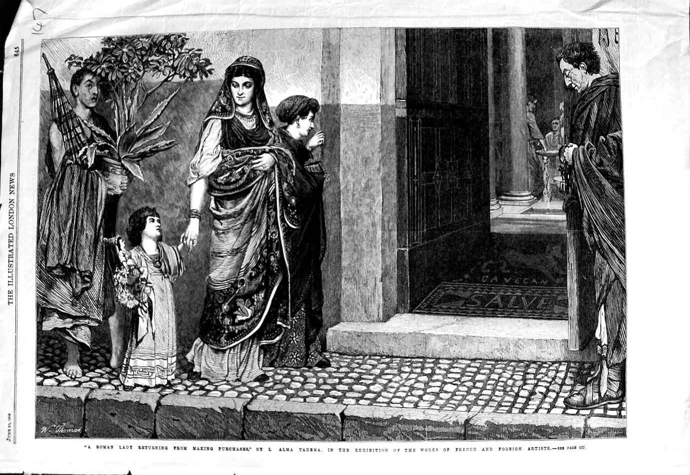 Old Antique Print 1866 Roman Lady Returning Shopping Alma Tadema Fine Art 19th
