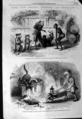 Original Old Antique Print 1869 Christmas Pantomimes Theatre Crusoe Puss Boots