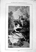 Original Old Antique Print 1885 Fine Art Melody Angel Woman Musical Music 19th