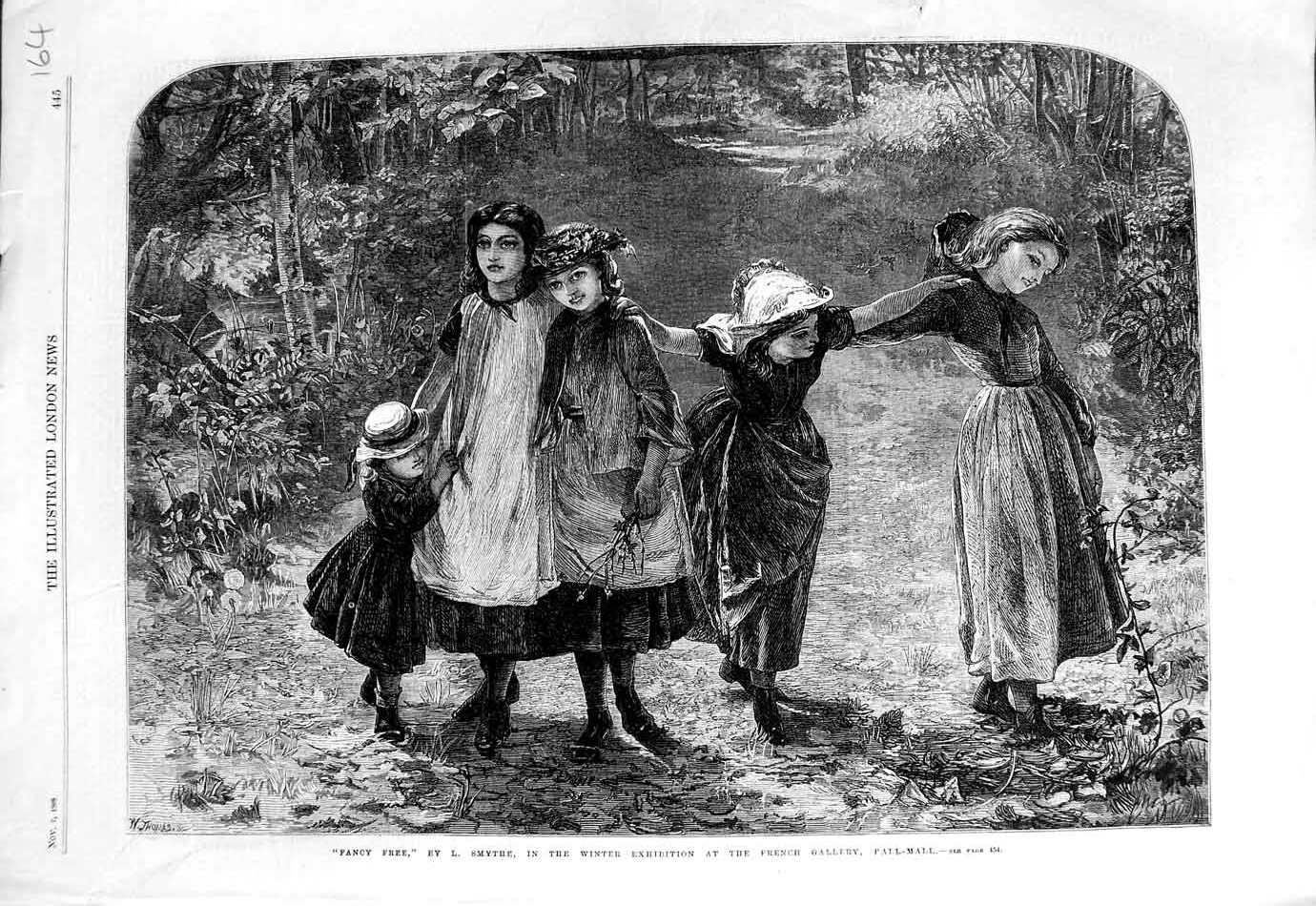 Original Old Antique Print 1868 Smythe Fine Art Children Countryside Trees 19th