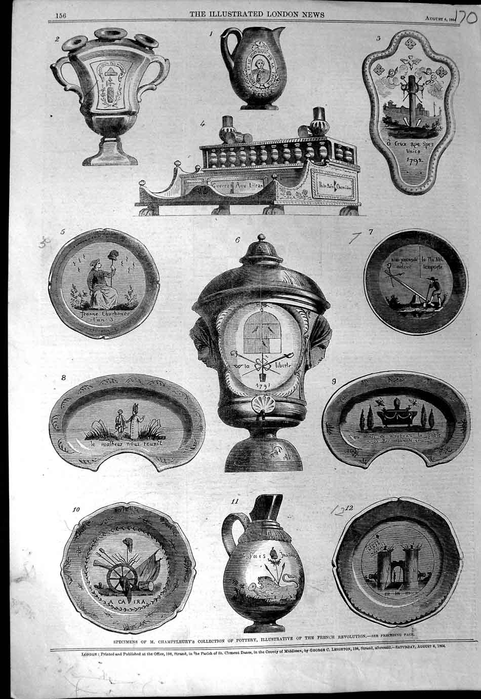 Original Old Antique Print *3149 1864 Champfleury Pottery French Revolution