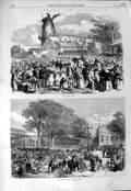 Original Old Antique Print 1868 Rotterdam Annual Fair Dier-Gaarde Holland 19th