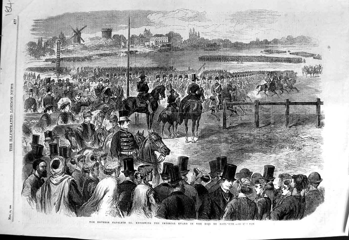 Old Antique Print 1866 Emperor Napoleon Imperial Guard Bois De Boulogne 19th