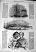 Old Antique Print 1844 Tahiti Ships French Fort Prison Tahitian Pritchard 19th