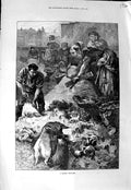 Original Old Antique Print 1873 Scene London Dust Yard Pigs People Fine Art