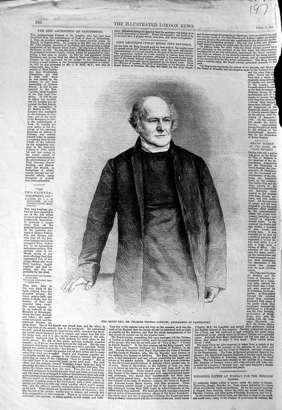 Old Antique Print 1862 Rev. Charles Thomas Longley Archbishop Canterbury 19th