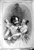 Original Old Antique Print 1846 Christmas Mistletoe Man Woman Romance Victorian