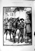 Old Antique Print 1883 Street Seller Vendor Oil Vinegar Lisbon Portugal 19th