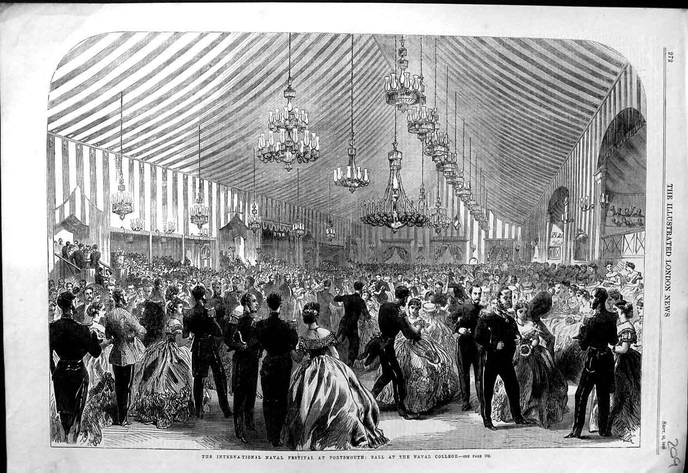Original Old Antique Print 1865 International Naval Festival Portsmouth College