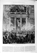 Original Old Antique Print 1881 Burning Ring Theatre Vienna Firemen Fine Art