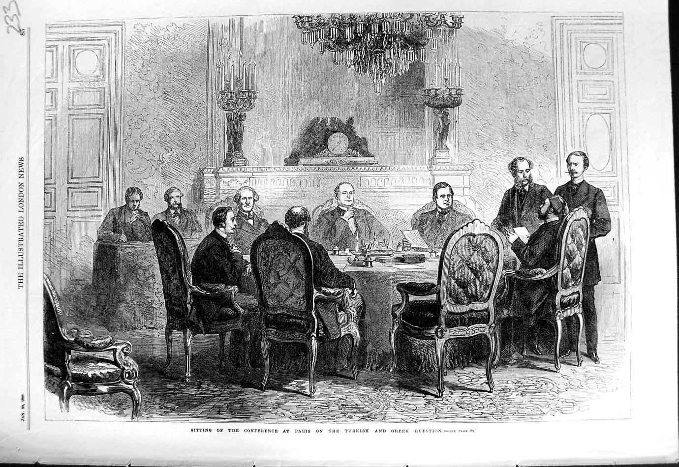 Original Old Antique Print 1869 Conference Paris Turkish Greek Question Meeting