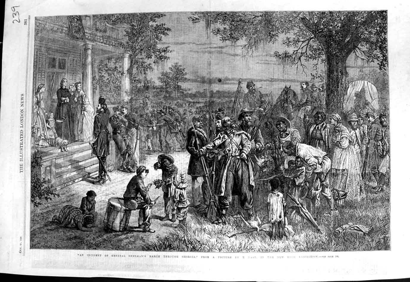 Original Old Antique Print 1866 General Sherman March Georgia Nast Victorian