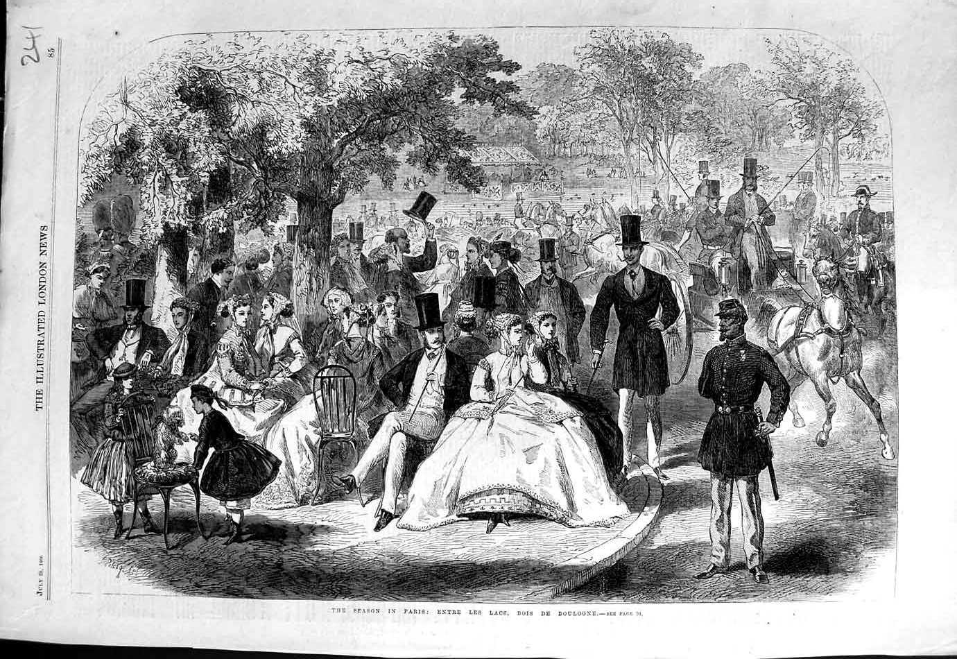 Original Old Antique Print 1866 Paris France Entre Les Lacs Bois De Boulogne