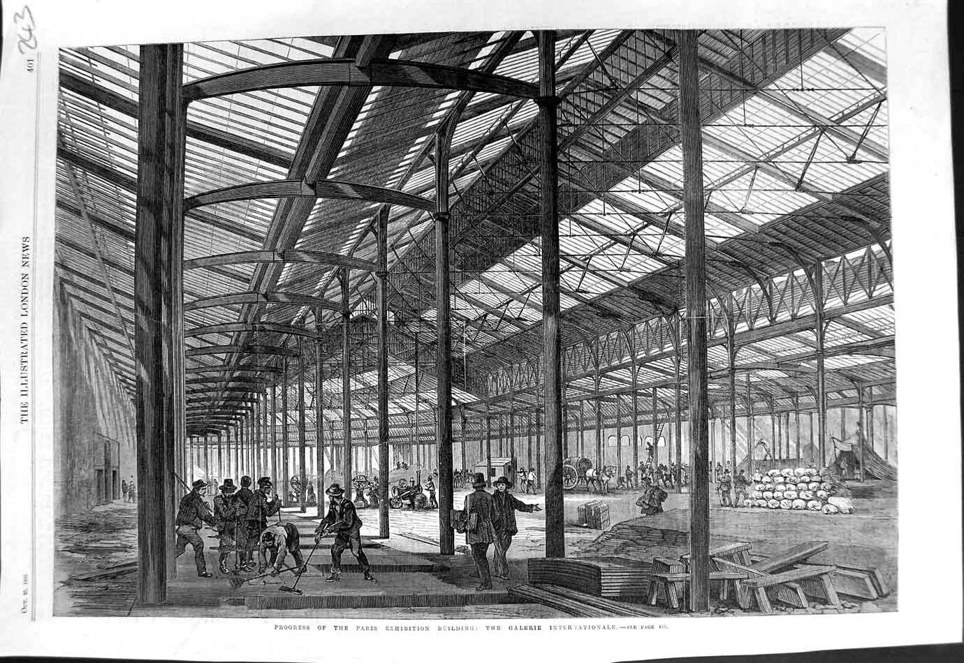 Old Antique Print 1866 Paris Exhibition Building Galerie Internationale 19th