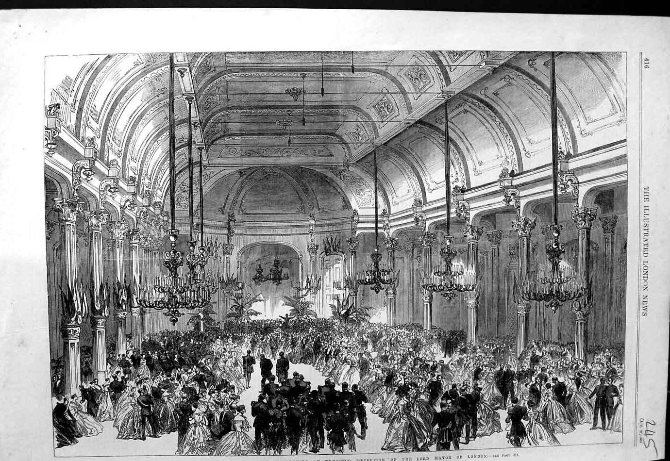 Old Antique Print 1866 Ball English Volunteers Brussels Lord Mayor London 19th