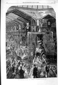 Original Old Antique Print 1866 Exhibition Arts Industry Stockholm Sweden 19th