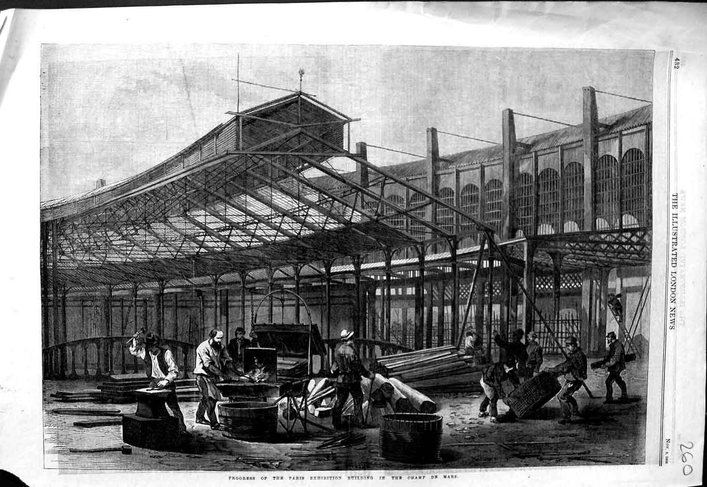 Antique Old Print *3148 1866 Progress Paris Exhibition Building Champ De Mars