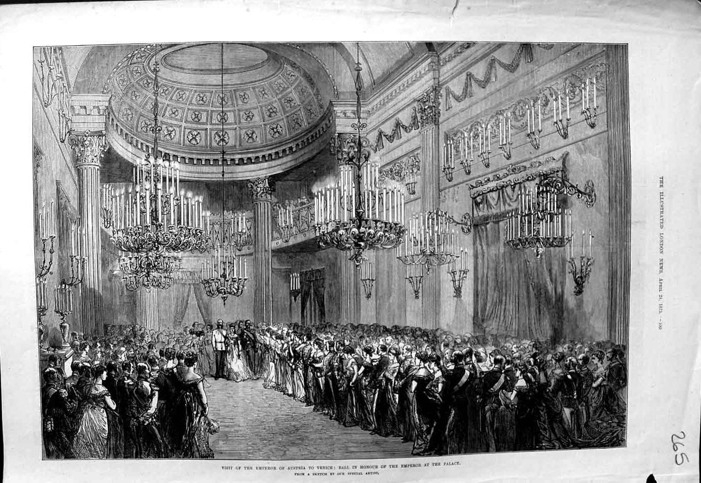 Original Old Antique Print Ref.499 1875 Emperor Austria Venice Ball Palace
